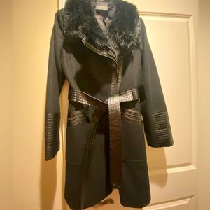 Figure Flattering Wool Mix Black Coat: Size 12